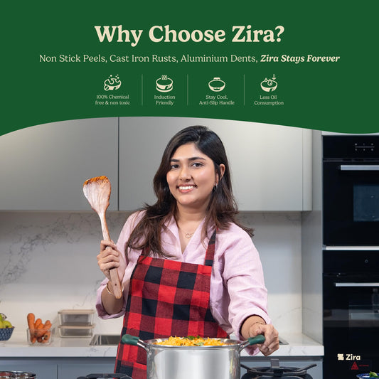 Zira Triply Stainless Steel Casserole | Biryani Pot with Lid 24cm 5.3L | Fire Proof, Stay Cool Silicone Handle | Biryani Pot Heavy Bottom | Induction & Gas Friendly Triply Cookware| 10 Year Warranty