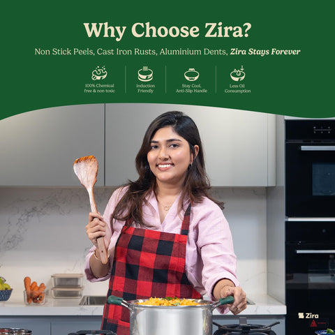 Zira Triply Stainless Steel Casserole | Biryani Pot with Lid 24cm 5.3L | Fire Proof, Stay Cool Silicone Handle | Biryani Pot Heavy Bottom | Induction & Gas Friendly Triply Cookware| 10 Year Warranty