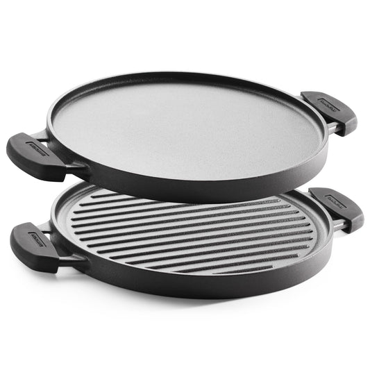 TRAMONTINA TITANEX 30cm Reversible Cast Iron Grill Pan/Tawa | Pre-Seasoned 2-in-1 Pan for Dosa, Roti, Pancakes, Grilling & Searing | Gas & Induction Compatible | Cool Touch Grips.