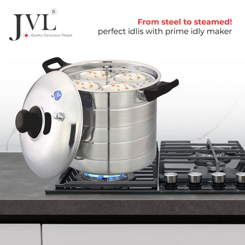 JVL 6P Stainless Steel Round Shape Idly Maker || 6 Plates Each with Plain Lid