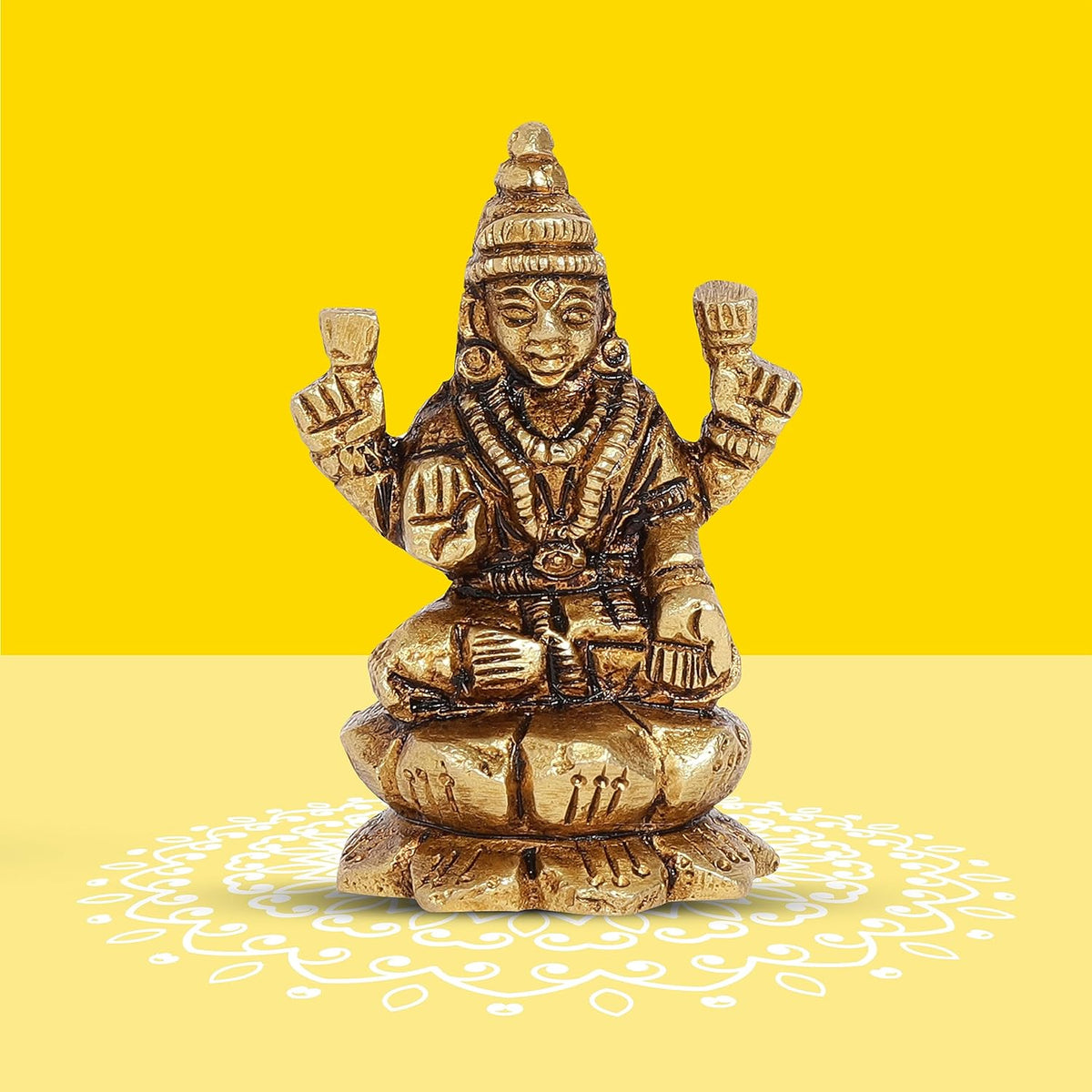Brass Goddess Lakshmi Idol small | Lakshmi Devi Idol Sitting on a Lotus for Desk, Car, and Home Decor