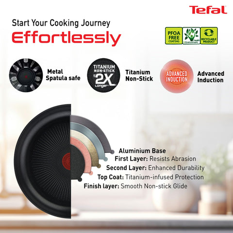 Tefal Cook & Savour Non-Stick Fry Pan with Glass Lid/Thermo-Spot Technology/Titanium Non-Stick Coating / 24 cm/Superior Induction Base/Suitable for All Hob Type/Black / 2 Years of Warranty