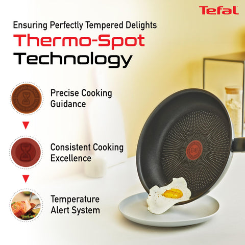Tefal Cook & Savour Non-Stick Fry Pan with Glass Lid/Thermo-Spot Technology/Titanium Non-Stick Coating / 24 cm/Superior Induction Base/Suitable for All Hob Type/Black / 2 Years of Warranty
