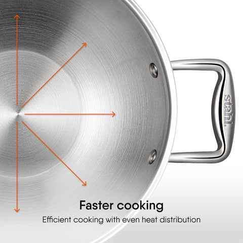 Stahl Artisan Triply 4.4 L, 28 cm Stainless Steel Kadhai with Lid,Kadai for Cooking, Stainless Steel Cookware Triply Kadai, Induction & Gas Stove Compatible