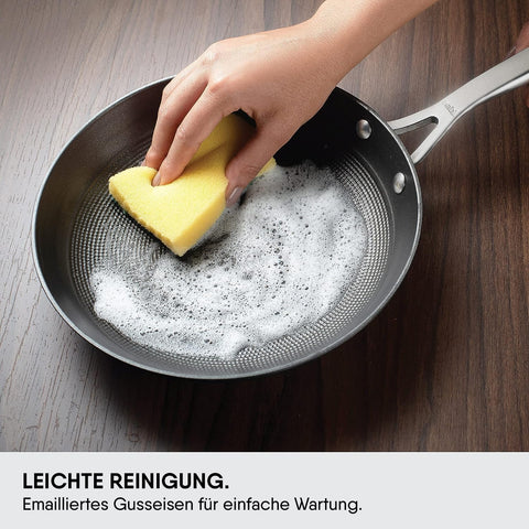 Stahl Blacksmith Hybrid Enamelled Cast Iron Frying Pan, Rust Proof Fry Pan, Cast Iron Egg Pan, Induction & Gas Stove Compatible, 1.4 L, 24 cm