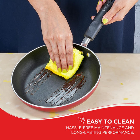Vinod Zest Inducto Aluminium Non Stick Frypan - 22 cm | 3mm Extra Thick | 3 Layer Coating | Swiss Quality | Metal Spoon Friendly | Induction Base | 1 Year Warranty - Red