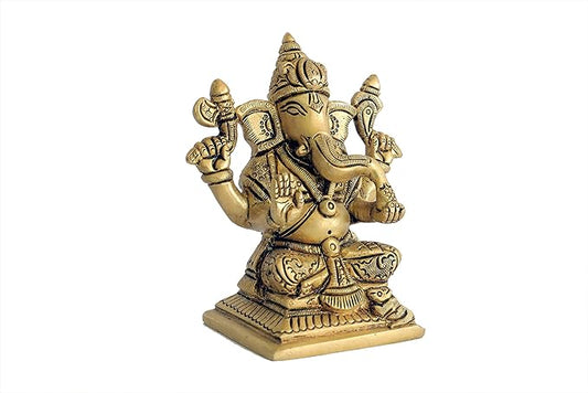 Traditional Ganesh God Brass Idol || Height 10.2c - Length 6cm - Width 5.5cm