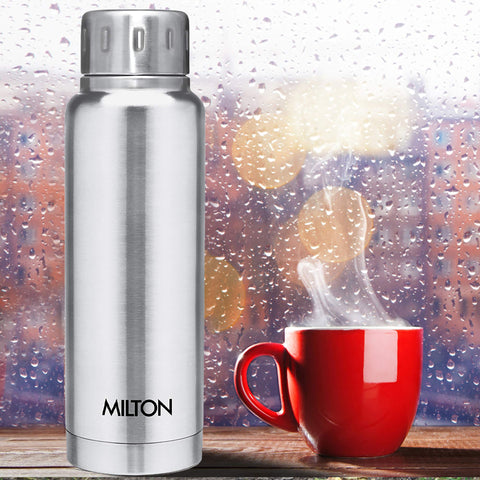 MILTON Elfin 300 Thermosteel Bottle, 300 ml Water Bottles, 24 Hours Hot and Cold, Easy to Carry, Easy Grip, Rust Proof, Tea, Coffee, Office, Travel Bottle, Silver