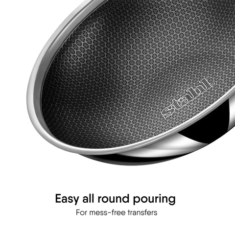 Stahl Artisan Hybrid Triply Non Stick Tasla with Lid, Stainless Steel Kadai/Tasla for Cooking, Triply Kadhai Metal Spatula Friendly, Induction & Gas Stove Compatible, 1.6 L, 20 cm