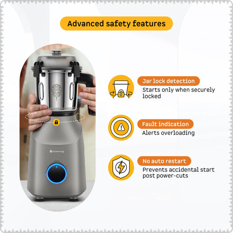 Atomberg Tavi Mixer Grinder 110V | Unique Coarse Mode for Silbatta-Like Texture | Intelligent 600W Motor | 4 Jars Including Chopper Jar | Hands-Free Operation (Matte Sand Grey)