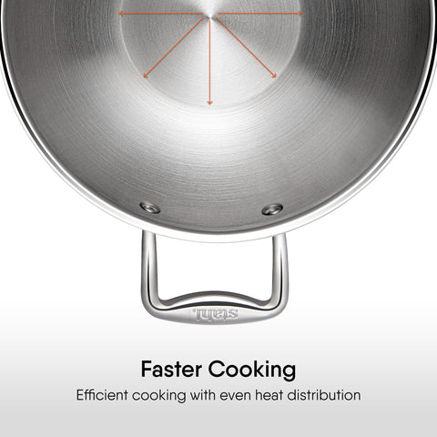 Stahl Artisan Triply 0.8 L, 16 cm Stainless Steel Kadhai with Lid,Kadai for Cooking, Stainless Steel Cookware Triply Kadai, Induction & Gas Stove Compatible