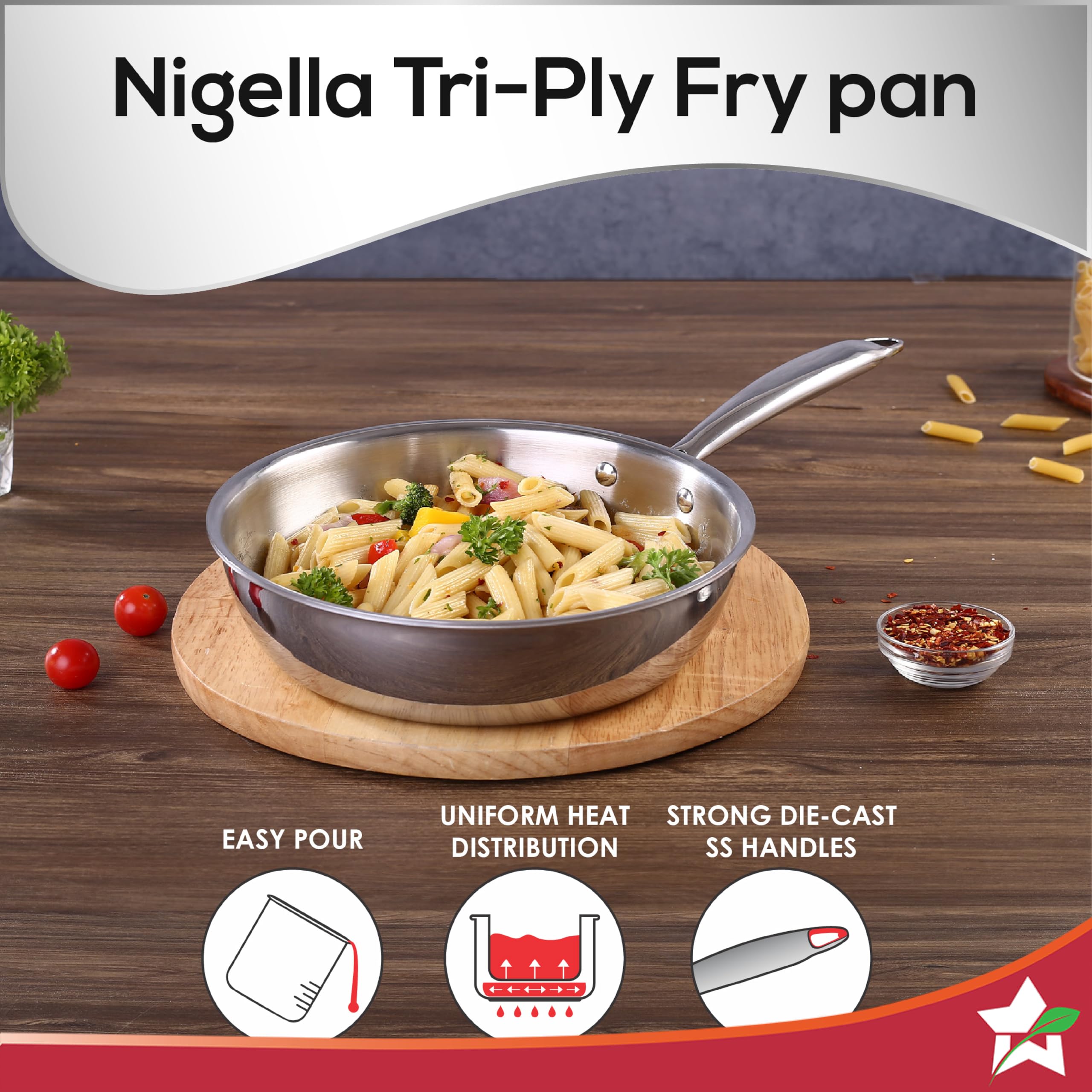 Wonderchef Nigella 24 cm Tri-ply Stainless Steel Fry Pan – 2 L