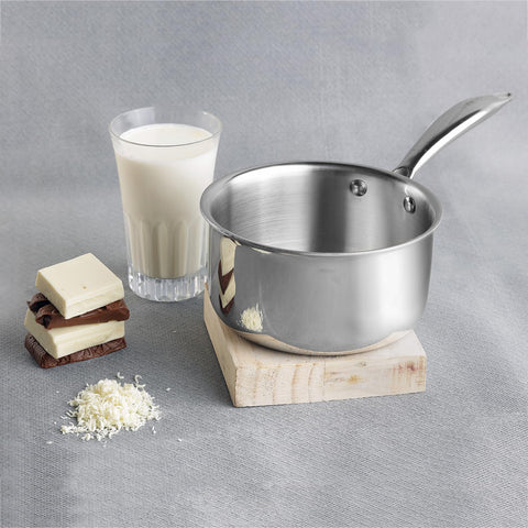 Vinod Platinum Triply Stainless Steel Milkpan - 1.5 Litre, 16 cm | Easy Pour Spout | Tea/Milk/Chai Pan | Rivetted Sturdy Handle | Induction & Gas Base | 5 Year Warranty