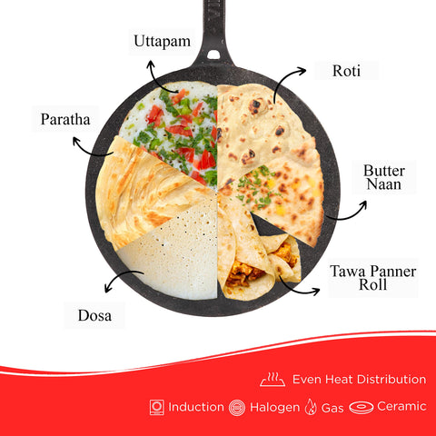 Vinod Legacy Pre-Seasoned Cast Iron Flat Multi Tawa 30 cm | Naturally Stick Free Pure Surface | Healthy Cooking Roti, Chapati, Dosa & Paratha | Chemical Free | Gas Compatible | Heavy Duty