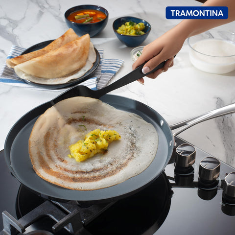 TRAMONTINA Fusao Healthy Triply Ceramic 28Cm Dosa Tawa 4mm Thick | Non Toxic (PFAS/PTFE/PFOA Free) | Uttapam Tawa | Roti Tawa | Parantha | Induction Friendly | Stay Cool Handle I 10 Year Warranty.