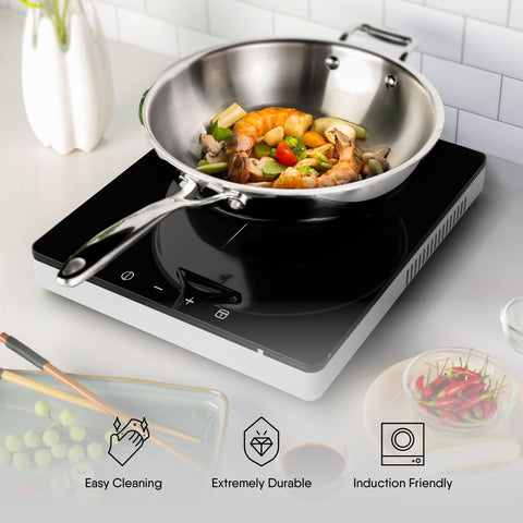 Stahl Artisan Triply Stainless Steel Wok with Lid, 3.3 L, 26 cm, Deep Frypan Induction Base, Stir Fry Wok, Induction & Gas Stove Compatible