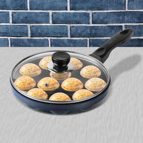 Vinod Zest Non-Stick Paniyarakkal with Glass Lid, 22 cm Diameter | 3-Layer Coating | Metal Spoon Friendly | PFOA-Free | Gas Stove Compatible | 1 Year Warranty