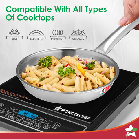 Wonderchef Venice Triply Stainless Steel 4 Pc. Cookware Set |Fry Pan 22cm, Kadhai with Lid 24cm, Saucepan 16cm |Non-Toxic |Uniform Heating |Heavy-Duty Handle |Easy Cleaning |10-Year Warranty