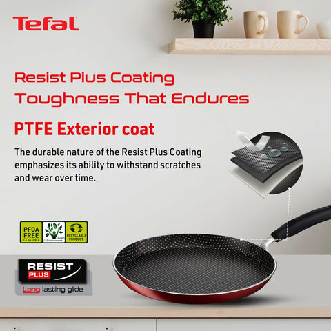Tefal Simply Chef 30 cm Flat Tawa | Resist Plus Non-Stick Coating | Silicon Non-Slip Handle | Easy Cooking & Cleaning | Two Way Coating | 100% PFOA Safe