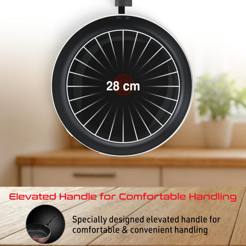 Tefal Day by Day Non-Stick Frypan/Thermo-Spot Technology/PFOA Free, Titanium Non-Stick Coating / 28 cm/Superior Induction Base/Suitable for All Hob Type/Black / 2 Years of Warranty