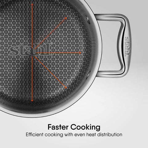 Stahl Artisan Hybrid Casserole 24 cm | Triply Steel with HexaRidge | Stick-Resistant & Durable | Perfect for Family Meals