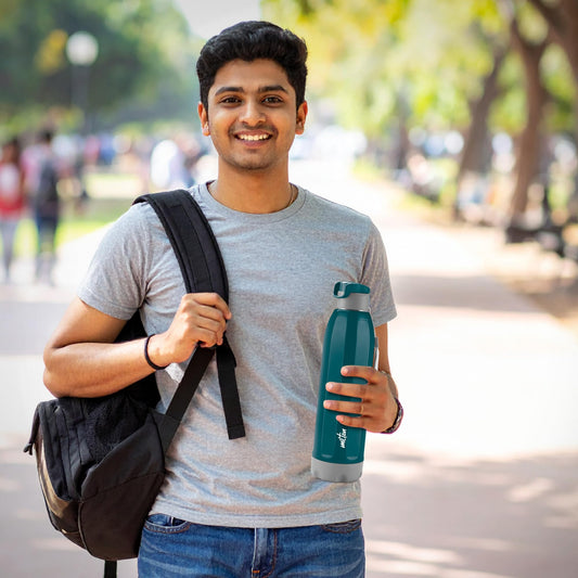 Milton Steel Meridian 900 Thermoware Bottle with Spout Mouth Flip Top Lid, 630 ml Water Bottle, PU Insulated, Green