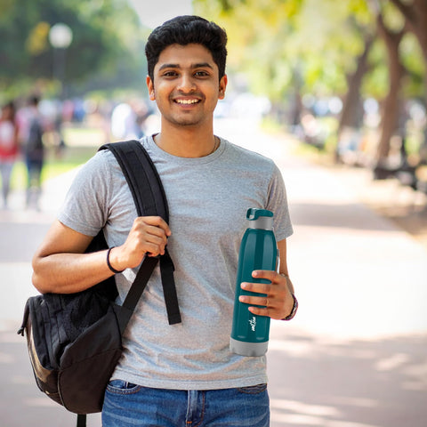 Milton Steel Meridian 900 Thermoware Bottle with Spout Mouth Flip Top Lid, 630 ml Water Bottle, PU Insulated, Green