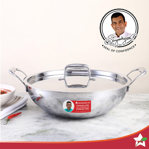 Wonderchef Nigella 28 cm Tri-ply Stainless Steel Kadhai with Lid 4.1 L