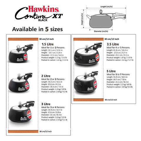 Hawkins 2 Litre Contura Black XT Pressure Cooker, Hard Anodised Inner Lid, Small Induction, Handi, Black (CXT20)
