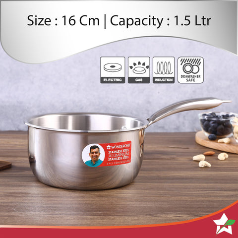 Wonderchef Nigella 16 cm Tri-ply Stainless Steel Saucepan – 1.5 L