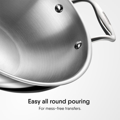 Stahl Artisan Triply 4.4 L, 28 cm Stainless Steel Kadhai with Lid,Kadai for Cooking, Stainless Steel Cookware Triply Kadai, Induction & Gas Stove Compatible
