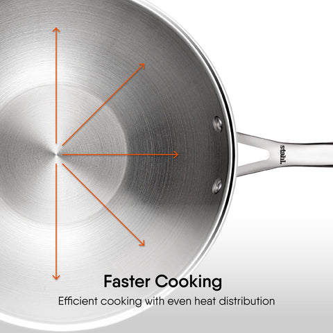 Stahl Artisan Triply Stainless Steel Wok with Lid, Deep Frypan Induction Base, Stir Fry Wok,Induction & Gas Stove Compatible, 2.4 L, 24 cm