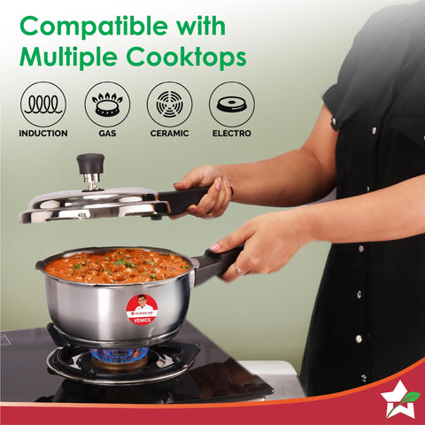 Wonderchef Venice Stainless-steel Pressure Cooker | 2L | Outer Lid | Triply Bottom | Safe Cooking | Compatible with Gas Stove, Induction, Ceramic, and Electric Stoves | ISI Certified | 5-Year Warranty