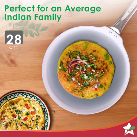 Wonderchef Eco-Glide Dosa Tawa | Chemical-Free Ceramic Coating | 28cm | Healthy, Low Oil Meals | Scratch-Resistant | Stainless-Steel Handle | Gas & Induction Compatible | Grey | Easy to Clean