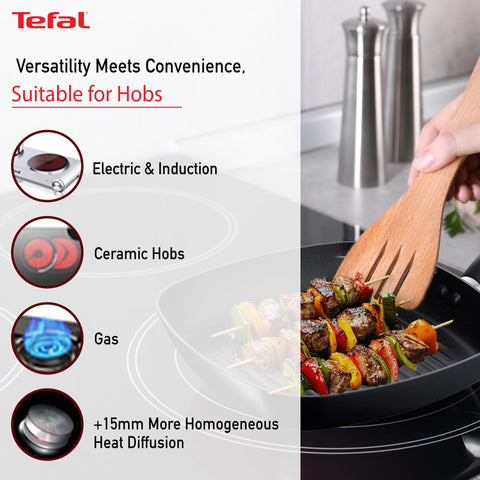 Tefal Cook & Savour Non-Stick Grill Pan/Thermo-Spot Technology/Titanium Non-Stick Coating/26 cm x 26cm / Superior Induction Base/Suitable for All Hob Types/Black / 2 Years of Warranty