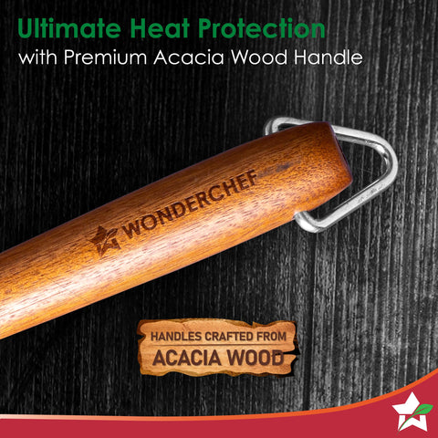 Wonderchef Ferro Light-Weight Cast-Iron Dosa Tawa | 30cm | Pre-Seasoned with 100% Vegetable Oil | 40% Lighter Than Regular Cast-Iron Cookware | Cool-Touch Real Acacia Wood Handles | 10-Year Warranty