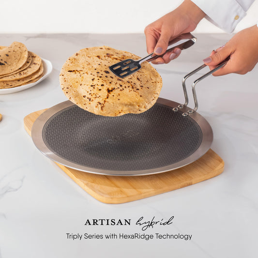 Stahl Artisan Hybrid Triply Roti Tawa, Tawa Induction Base, Non Stick Pan, Stainless Steel Scratch Resistant Roti Tava, 25 cm