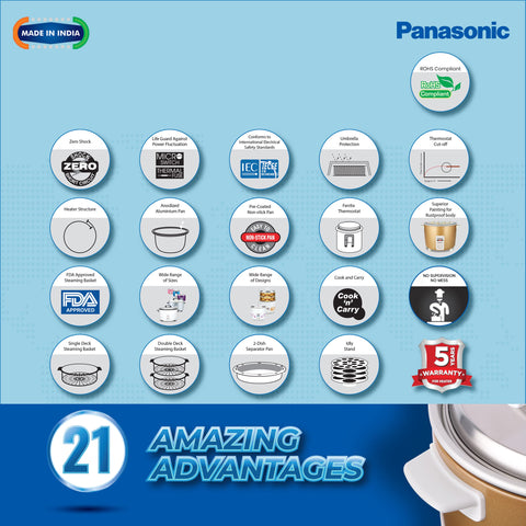 Panasonic SR-WA10HS | 1.0 Litre Capacity or 600 Grams Raw Rice Cooking | 450 Watts | Automatic Rice Cooker |Auto Switch Off | With Steamer | 5 hours Keep Warm | (Burgundy)