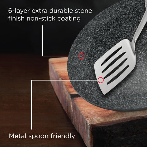 Prestige Durastone Hard Anodised Non-Stick Dosa Tawa 30cm|6 Layers Extra Durable Stone Coating|Stainless Steel Cool Touch Handles|Induction & Gas Compatible|2 Years Warranty