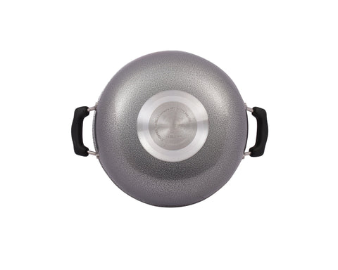 Prestige Aluminium Omega Select Plus Non-Stick Round Base Kadhai with Lid, 25 cm, Black