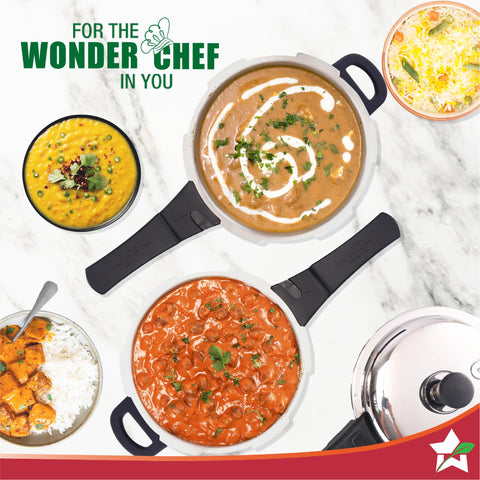 Wonderchef Venice Stainless-steel Pressure Cooker | 5L | Outer Lid | Triply Bottom | Safe Cooking | Compatible with Gas Stove, Induction, Ceramic, and Electric Stoves | ISI Certified | 5-Year Warranty