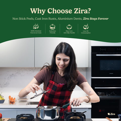 Zira Triply Stainless Steel Saucepan with Lid | 16cm, 1.7L Sauce Pan for Tea & Milk | Fire Proof, Stay Cool Handles | Induction Friendly Milk Boiling Pot, Tea Pan & Milk Pan | 10 Year Warranty