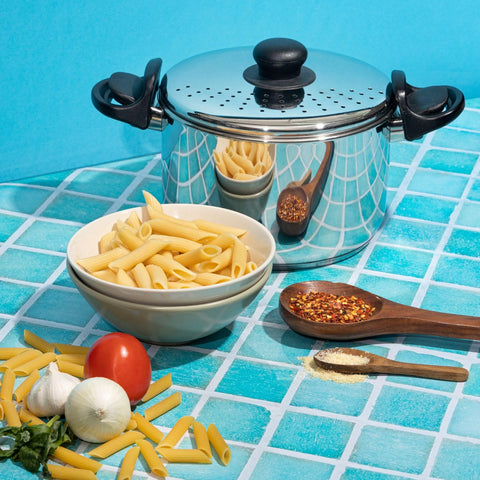 Vinod Stainless Steel Rice & Pasta Pot with Strainer Lid - 24cm | SAS Bottom, Locking Handles | Induction & Gas Compatible | Multi-Purpose Cookware for Vegetables, Noodles, Biryani | Rust-Free.