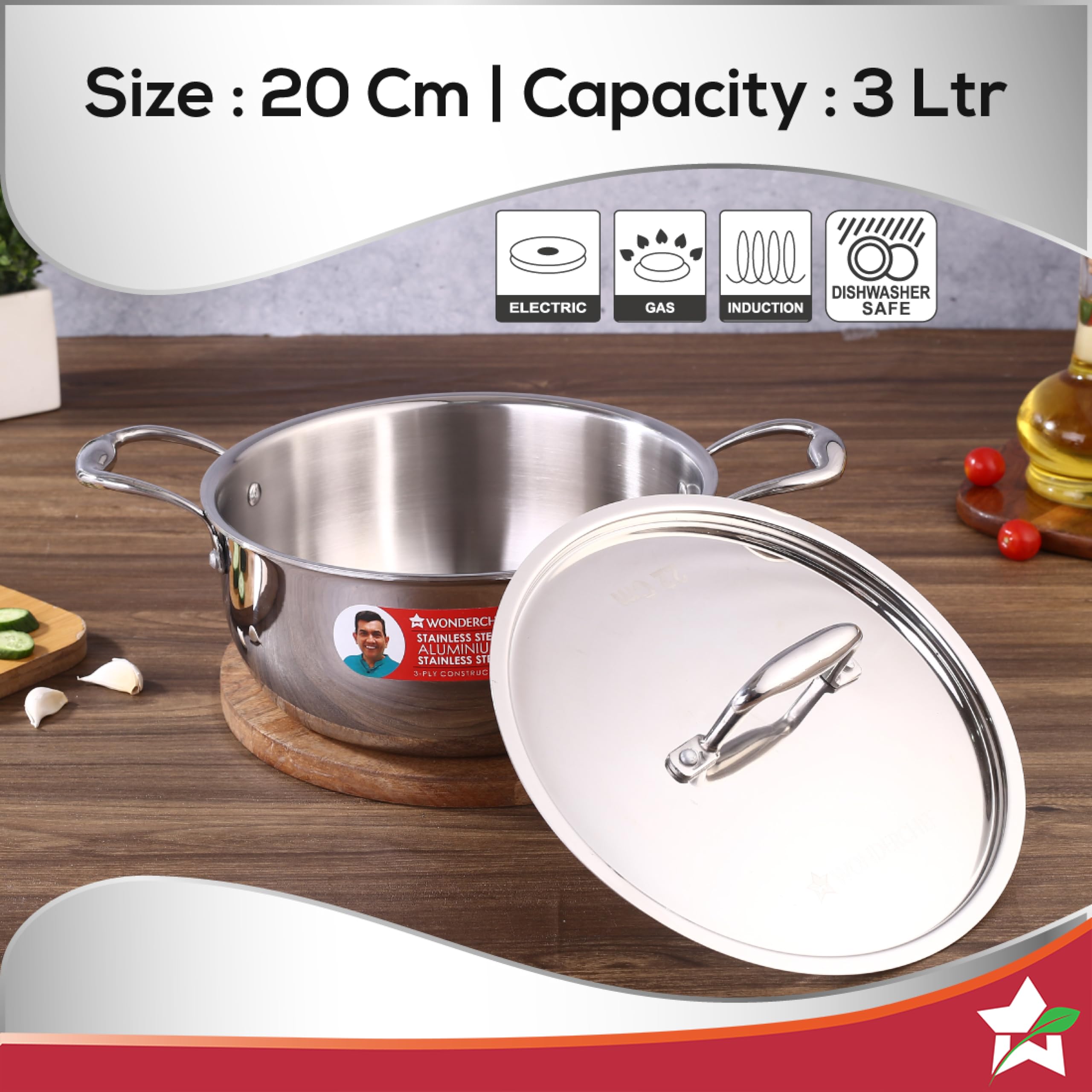 Wonderchef Nigella 20cm Tri-Ply Stainless Steel Casserole | 3L