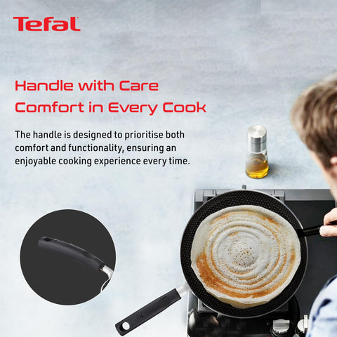Tefal Simply Chef 30 cm Flat Tawa | Resist Plus Non-Stick Coating | Silicon Non-Slip Handle | Easy Cooking & Cleaning | Two Way Coating | 100% PFOA Safe