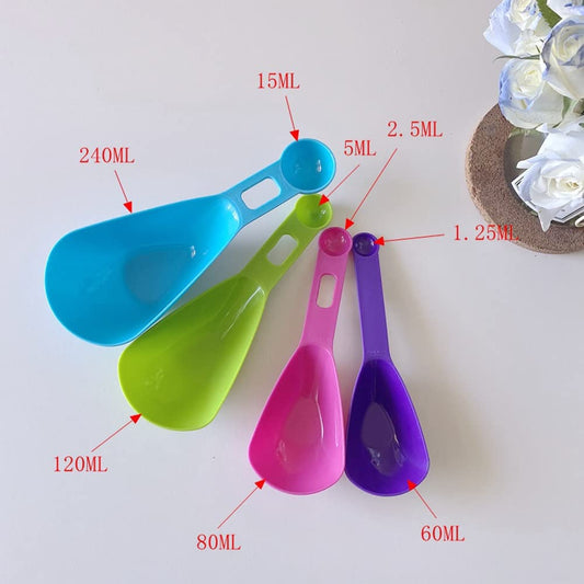 Plastic Measuring Scoop with Spoon Set (4pcs) | Durable Kitchen Measuring Cups for Dry & Wet Ingredients