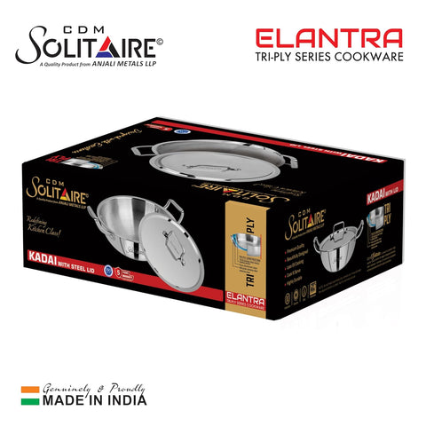CDM Solitaire Elantra Triply Stainless Steel Kadhai 24cm with SS Lid  (Triply, Induction Bottom)