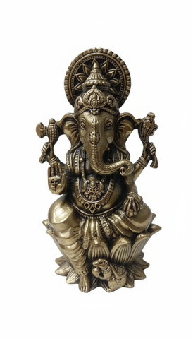 3D Brass Ganesh Sitting on Lotus Statue – Exquisite Divine Decor for Home, Office & Puja