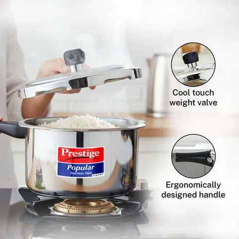 Prestige Svachh Popular Spillage Control Stainless Steel Pressure Cooker, (Silver) | Gas and Induction Compatible