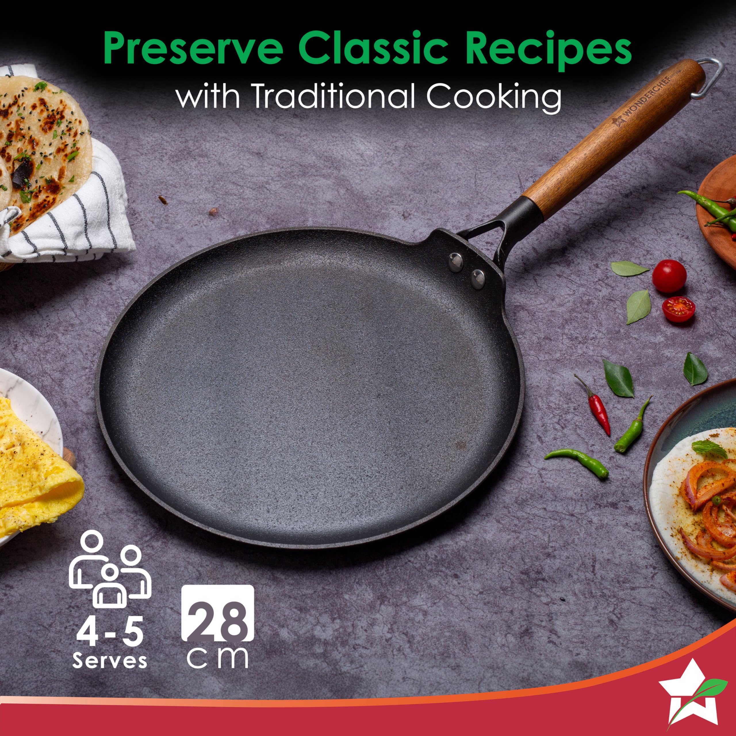 Wonderchef Ferro Light 28cm Dosa Tawa – Pre-Seasoned Cast Iron